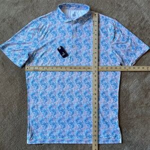 NWT Johnnie-O Featherweight Polo - Hawaiian print red white blue